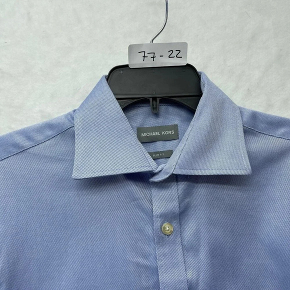 Michael Kors Shirt Mens M Blue Slim Fit Curve Hem Collared Button Up Long Sleeve - Picture 9 of 9